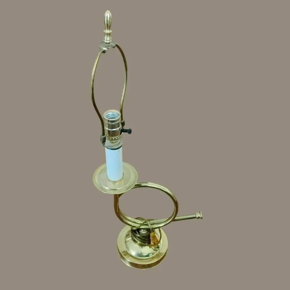 Vintage French Horn Brass Table Lamp 25